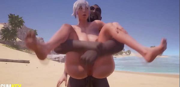  Curvy Blonde Babe Blacked | get Pregnant on the Beach | 3D Porn Wild Life
